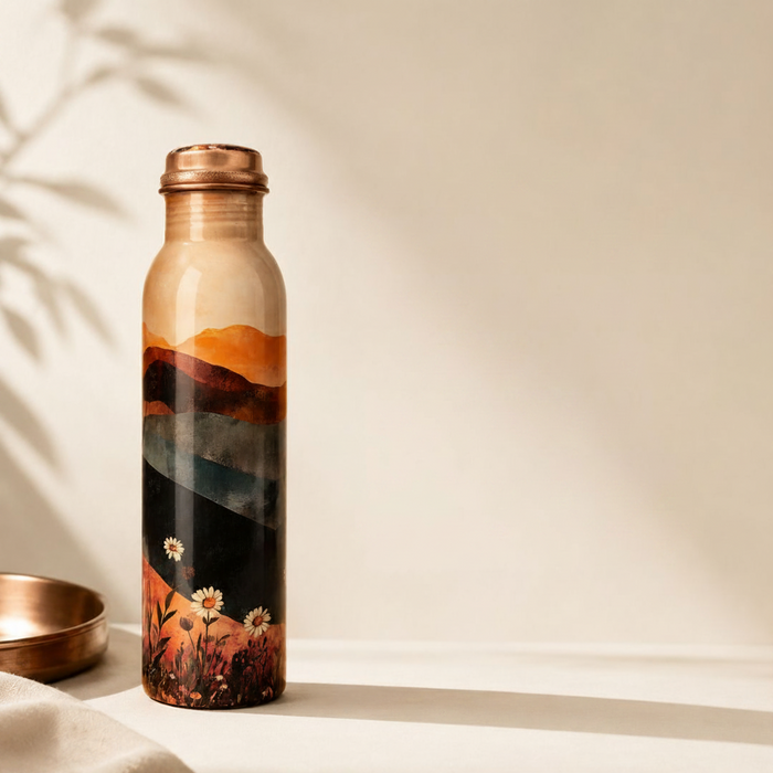 Pure Copper, Hand‑Painted - Velley of Flowers - Sunset Meadow Bloom