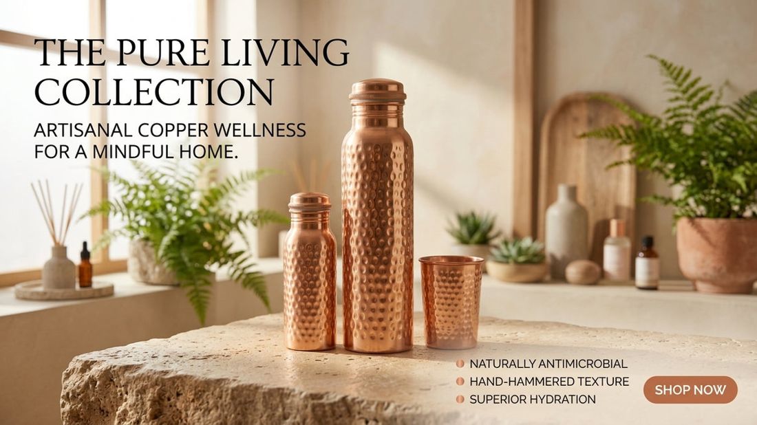 House of Pure Wellness copper bottle and glass set